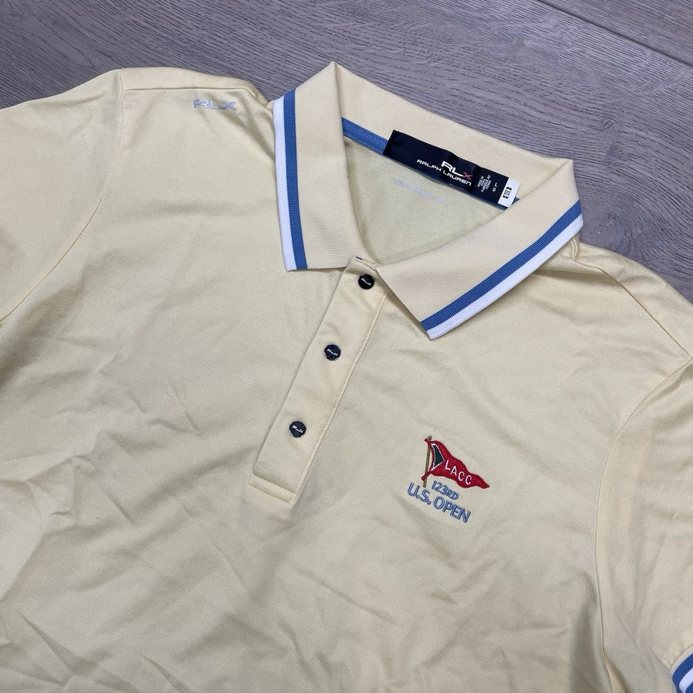 RLX Ralph Lauren LACC 123 US Open Polo Women Yellow Sz L Golf Prep